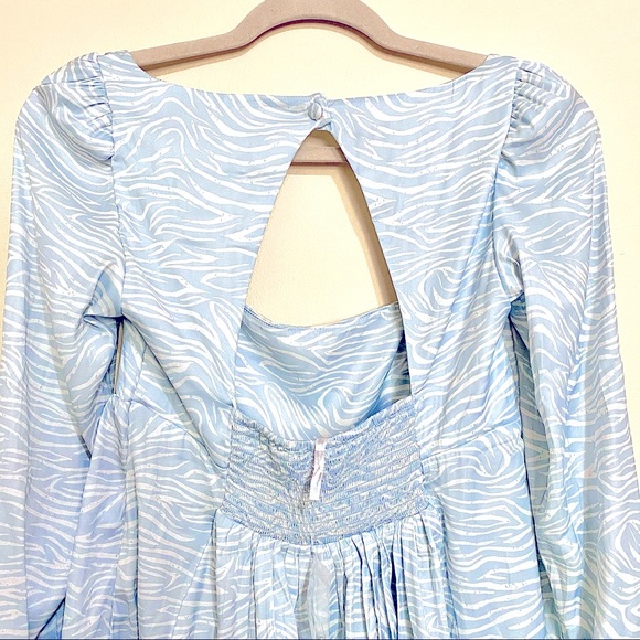 NWOT Free People Baby Blue Silky Satin Zebra Print Blouse MSRP$149 - Picture 8 of 9